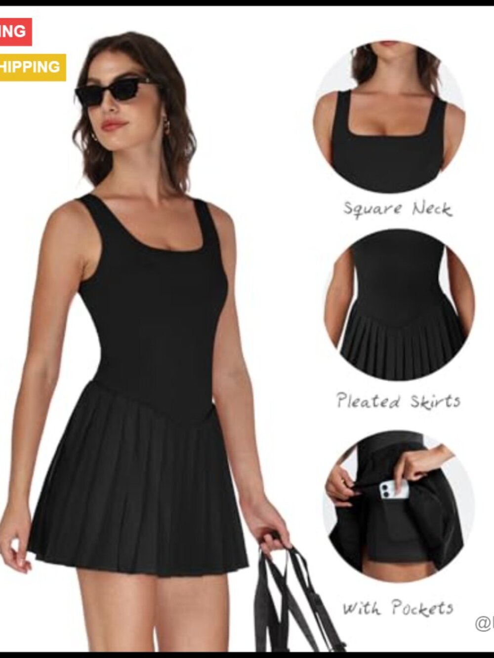 Athletic Dress with Built-in Shorts and Pockets Sleeveless Activewear - Picture 3 of 6